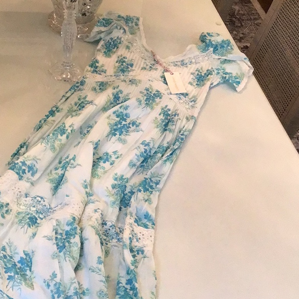Love shack fancy Floral Blue and White Dress